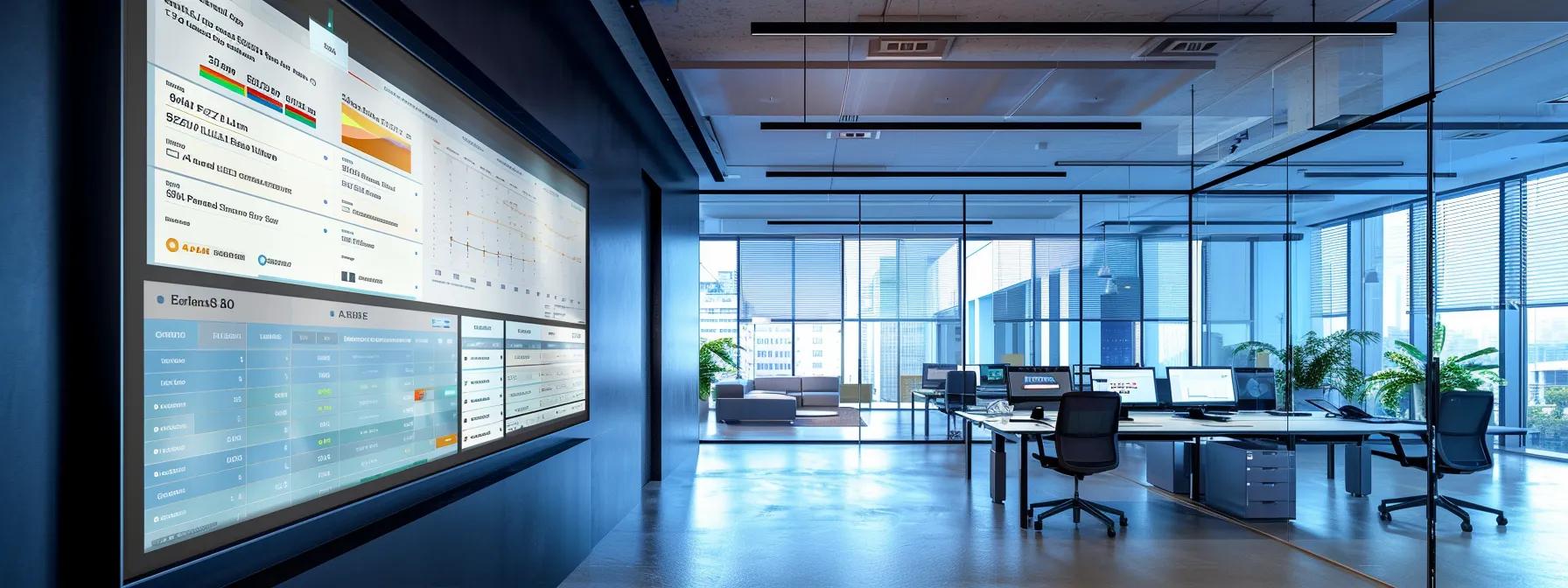 a sleek, modern office workspace featuring a large digital display showcasing an interactive comparison table of surfer seo's pricing plans and key features, illuminated by crisp, artificial lighting for a professional ambiance. a sleek, modern office workspace featuring a large digital display showcasing an interactive comparison table of surfer seo's pricing plans and key features, illuminated by crisp, artificial lighting for a professional ambiance.